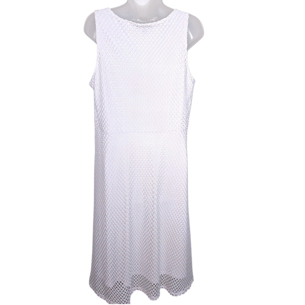 Slinky Brand Womens White Textured Mesh V-Neck Sleeveless A-Line Midi Dress L - Picture 5 of 8